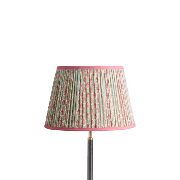 14 inch straight empire reversible gimbal shade in aqua pink block printed Dotty gathered cotton by GP & J Baker
