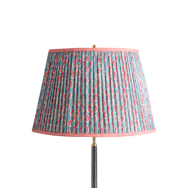 18 inch straight empire shade in blue and red block printed Dotty gathered cotton by GP & J Baker