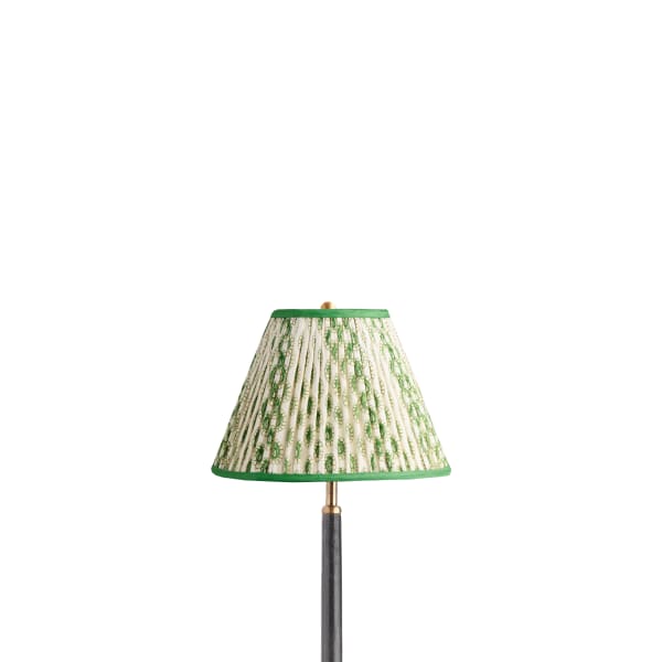 10 inch empire shade in green and white block printed Dotty gathered cotton by GP & J Baker