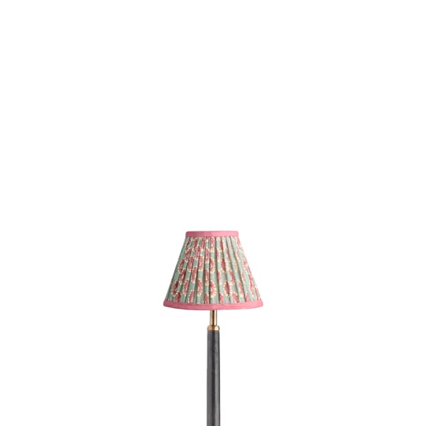 6 inch empire shade for cordless lamps in aqua pink block printed Dotty gathered cotton by GP & J Baker