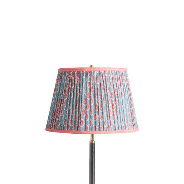 14 inch straight empire shade in blue and red block printed Dotty gathered cotton by GP & J Baker