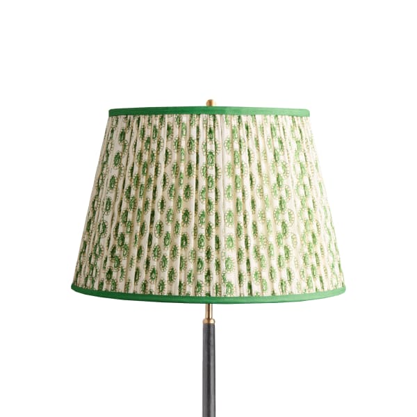 18 inch straight empire shade in green and white block printed Dotty gathered cotton by GP & J Baker