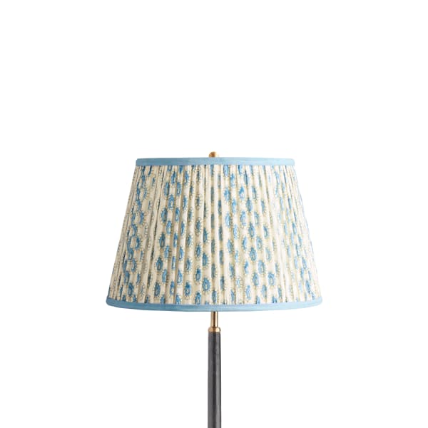 14 inch straight empire shade in blue and white block printed Dotty gathered cotton by GP & J Baker