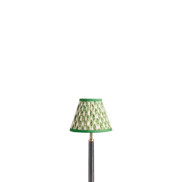6 inch empire shade for cordless lamps in green and white block printed Dotty gathered cotton by GP & J Baker