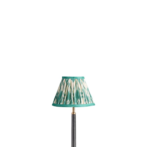 8 inch empire shade for cordless lamps in teal Zaraband gathered linen by GP & J Baker