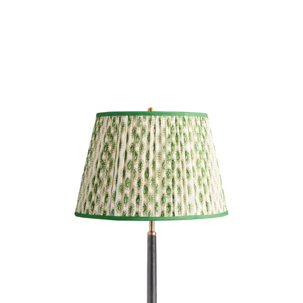 14 inch straight empire shade in green and white block printed Dotty gathered cotton by GP & J Baker