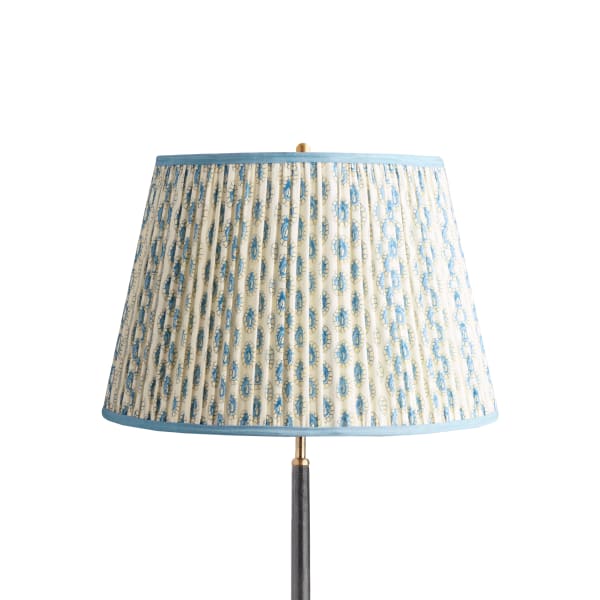 18 inch straight empire shade in blue and white block printed Dotty gathered cotton by GP & J Baker