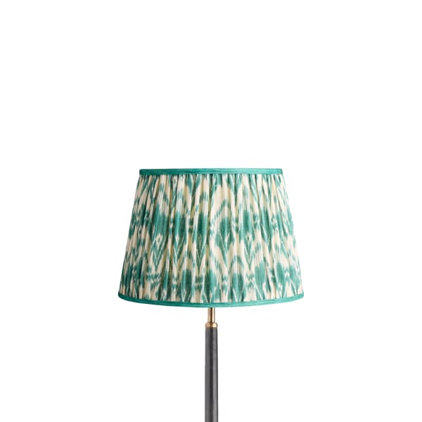 12 inch straight empire reversible gimbal shade in teal Zaraband gathered linen by GP & J Baker