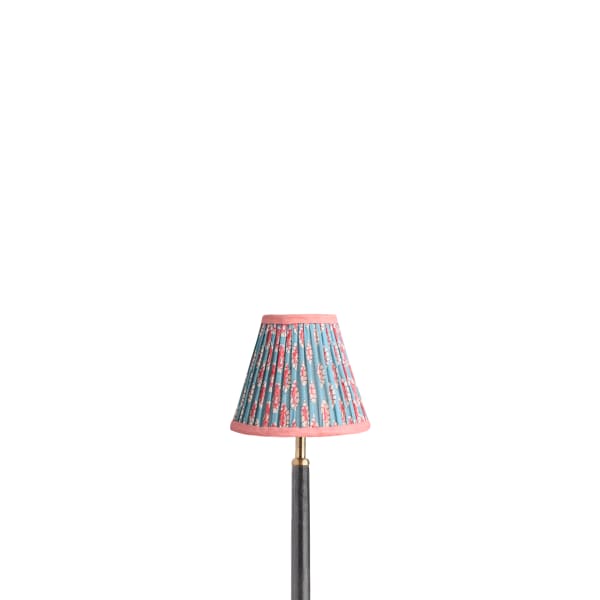 6 inch empire clip on shade in blue and red block printed Dotty gathered cotton by GP & J Baker