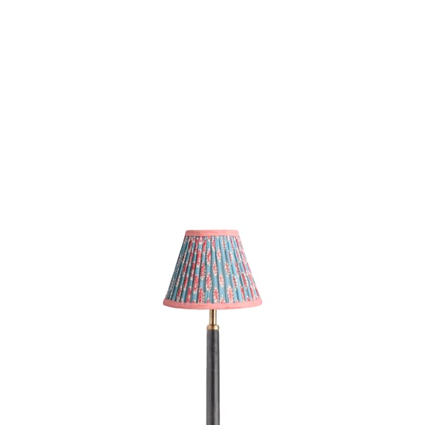 6 inch empire shade for cordless lamps in blue and red block printed Dotty gathered cotton by GP & J Baker