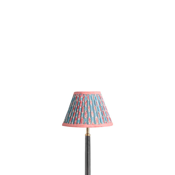 8 inch empire shade for cordless lamps in blue and red block printed Dotty gathered cotton by GP & J Baker