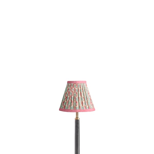 6 inch empire clip on shade in aqua pink block printed Dotty gathered cotton by GP & J Baker