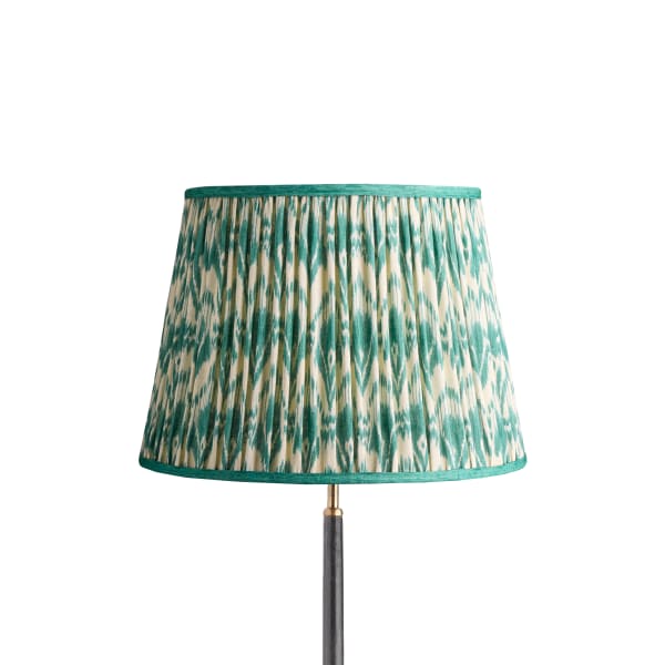 16 inch straight empire reversible gimbal shade in teal Zaraband gathered linen by GP & J Baker