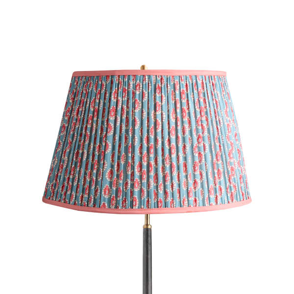 20 inch straight empire shade in blue and red block printed Dotty gathered cotton by GP & J Baker