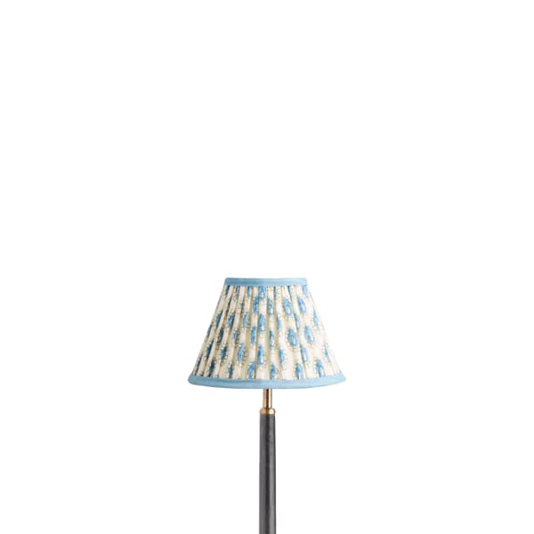 8 inch empire clip on shade in blue and white block printed Dotty gathered cotton by GP & J Baker