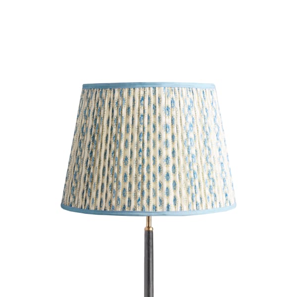 16 inch straight empire reversible gimbal shade in blue and white block printed Dotty gathered cotton by GP & J Baker