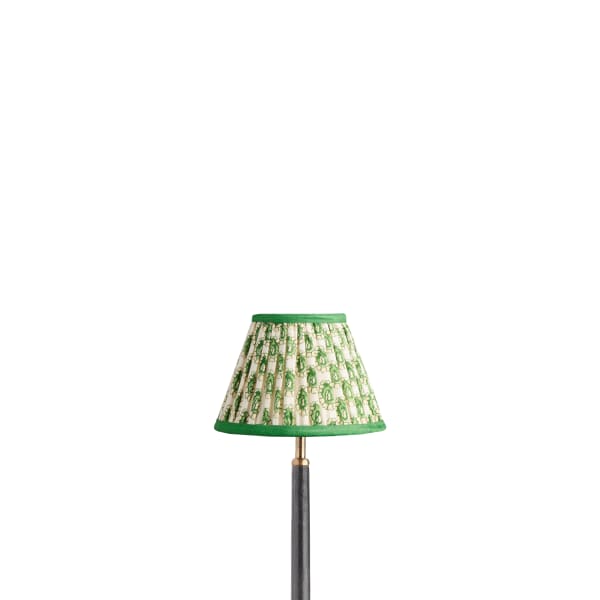 8 inch empire clip on shade in green and white block printed Dotty gathered cotton by GP & J Baker