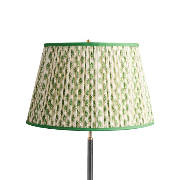 20 inch straight empire shade in green and white block printed Dotty gathered cotton by GP & J Baker