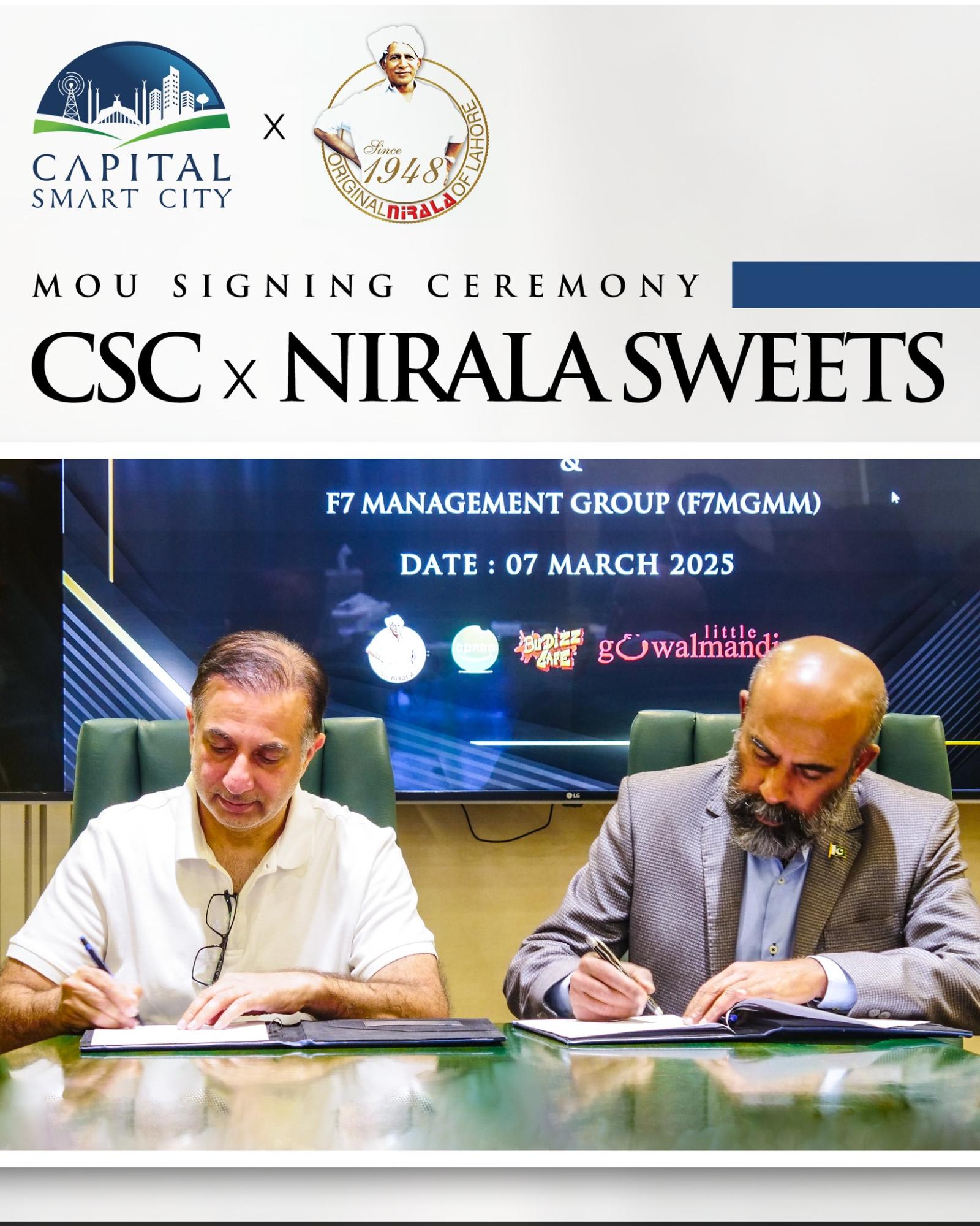 MoU Signing Ceremony Between Capital Smart City and Nirala Sweets