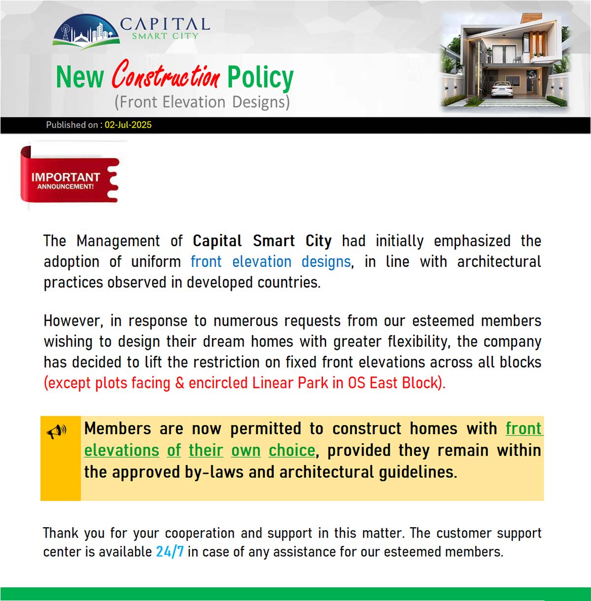 New Construction Policy