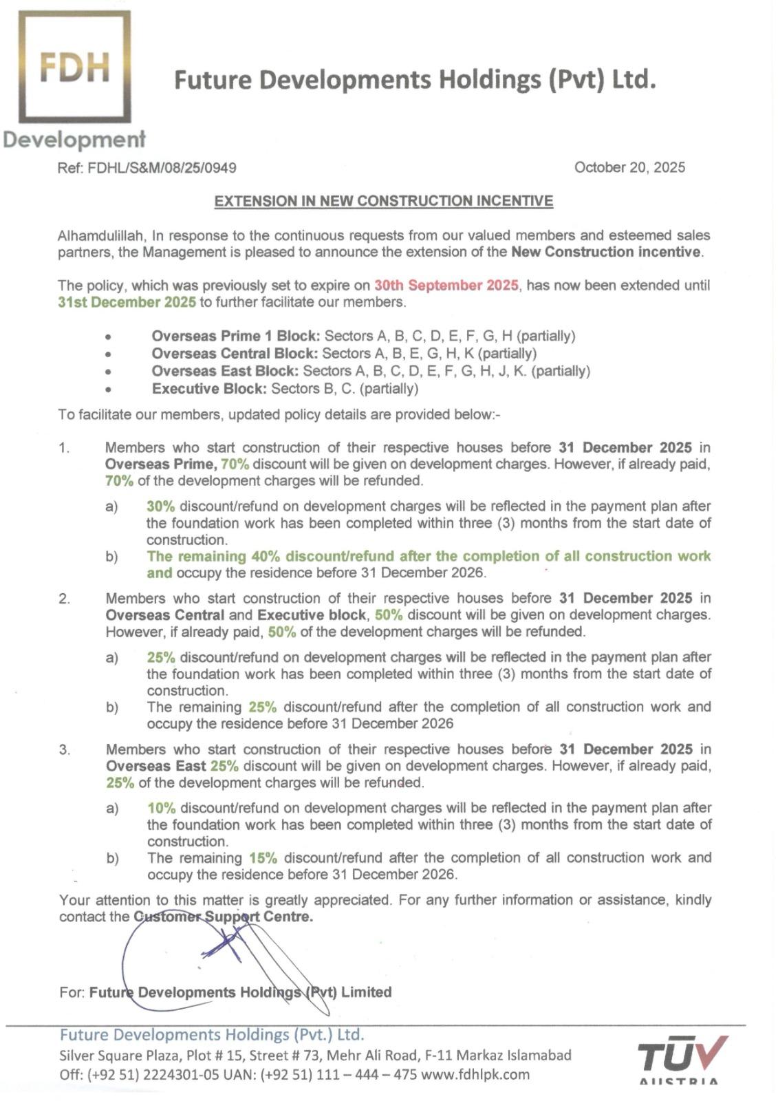 Extension in New Construction Incentive