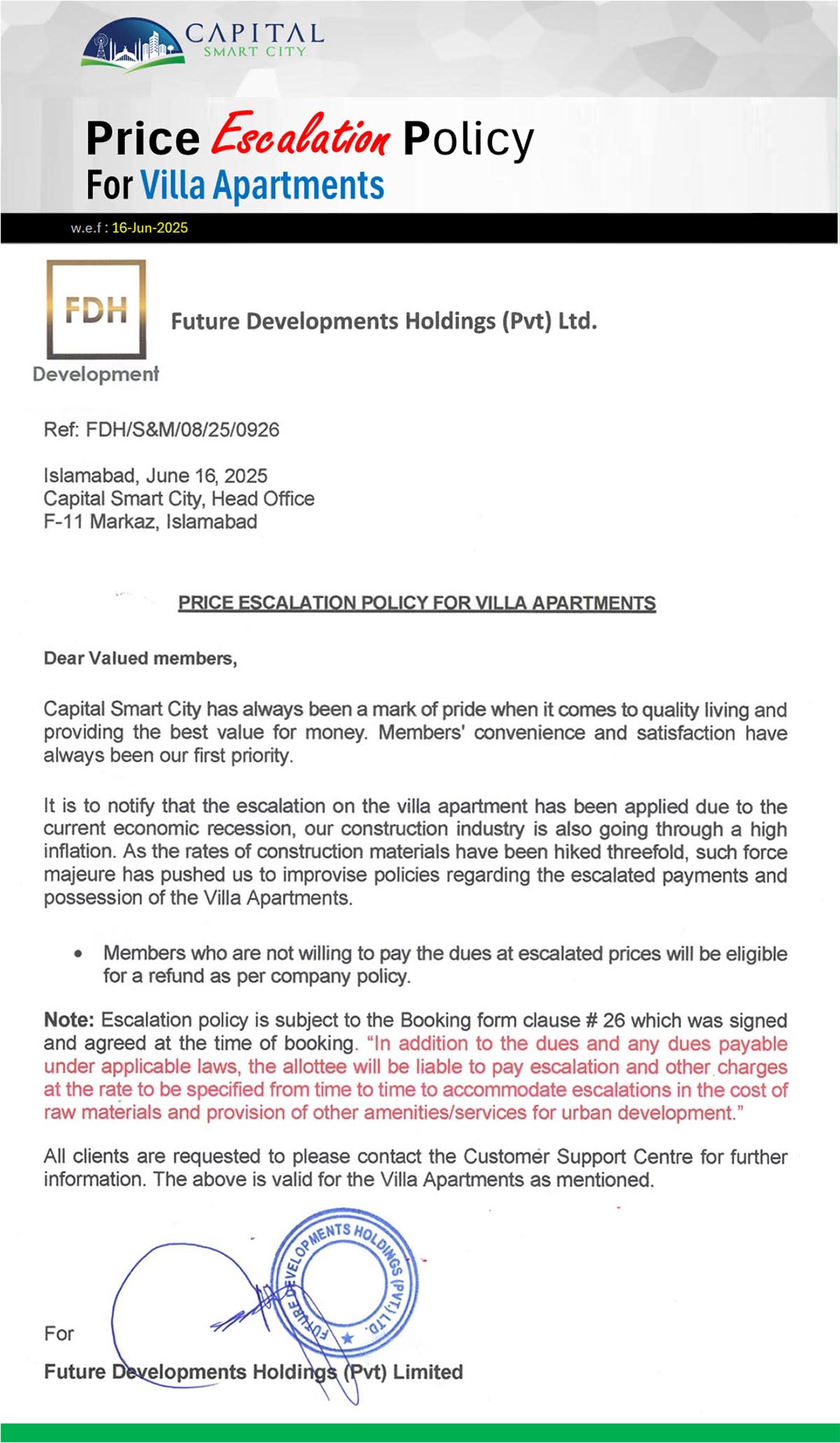 Price ESCALATION Policy