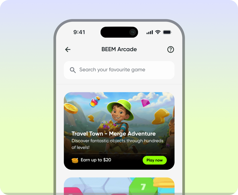 Play games and earn rewards in the Beem app