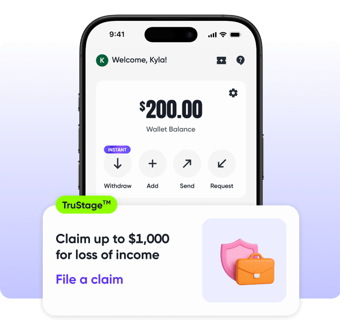 Beem app wallet with TruStage claim card for job loss coverage