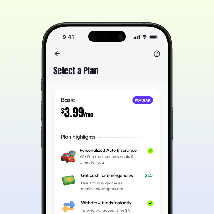 Beem app — choose an auto insurance plan