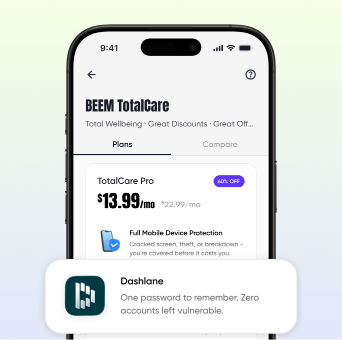 Beem TotalCare Dashlane password protection