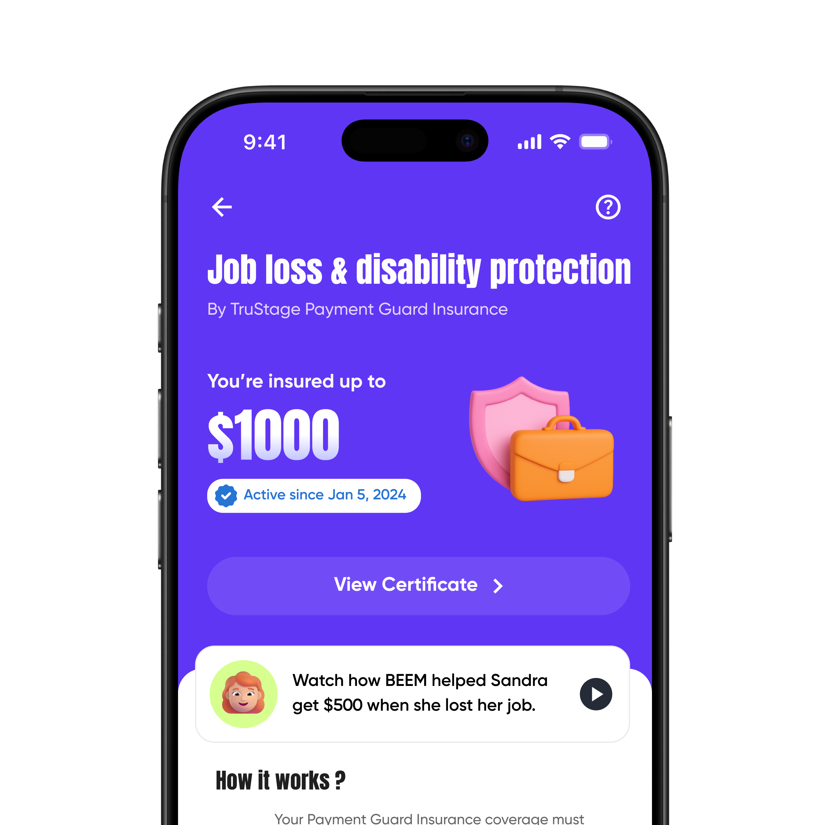 Beem app — choose a plan with job loss coverage