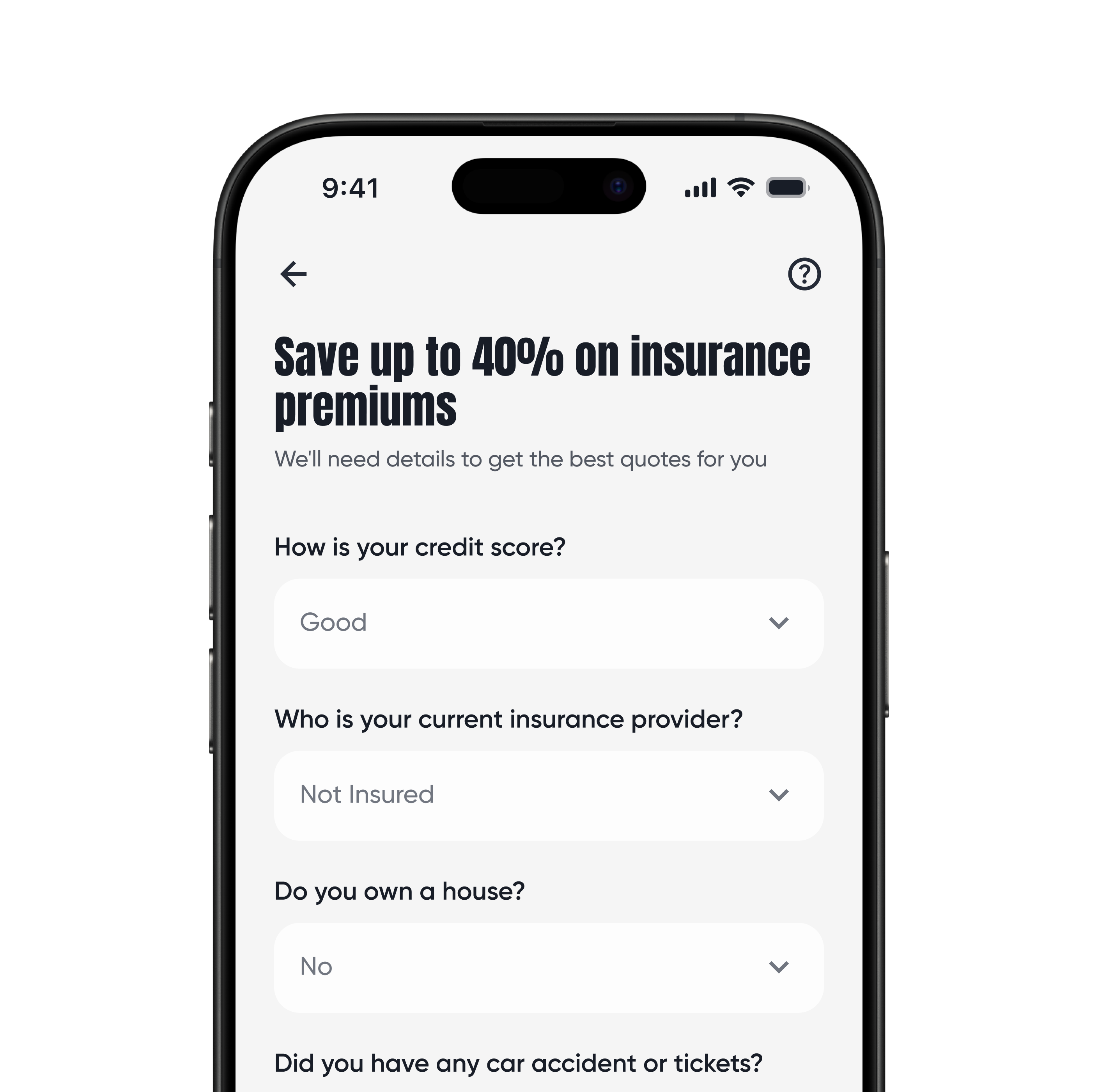 Beem app — enter details for auto insurance quotes