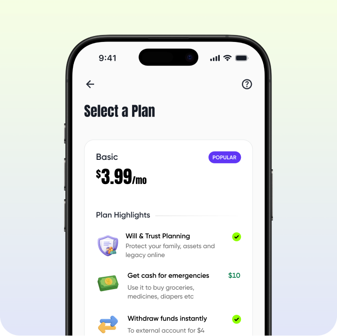 Beem app — choose a plan with GoodTrust estate planning