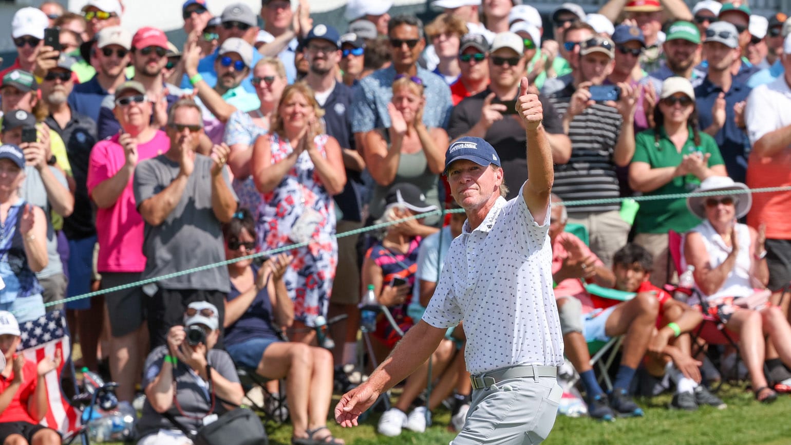 Wisconsin's own Steve Stricker made a late run on Sunday but came up two strokes short of a third consecutive senior major in 2023. (USGA/Jeff Haynes)