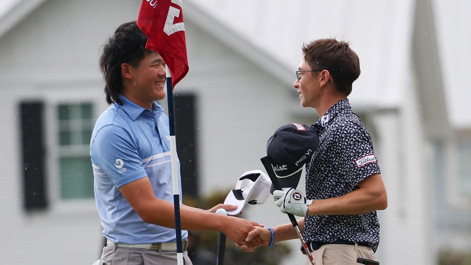 New Zealand's Joshua Bai (left) won a hard-fought semifinal match against Billy Davis on Friday to advance into the 36-hole final on Saturday. (USGA/Tom Brenner)