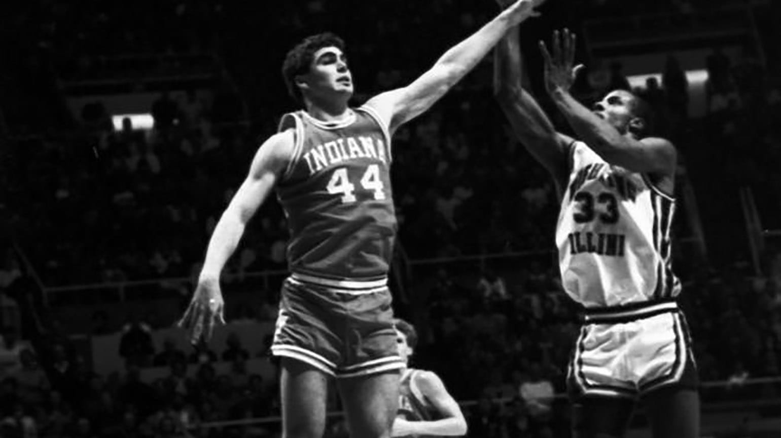 Joe Hillman (44) thrived in Coach Bob Knight's old-school system, helping Indiana win two Big Ten titles and an NCAA crown in 1987. (Indiana University)