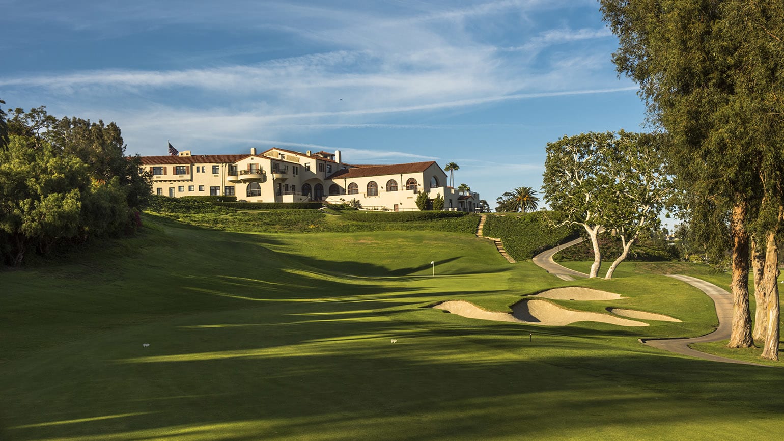 The 18th hole of Riviera Country Club  in Pacific Palisades, Calif. on Thursday, April 21, 2016.  (Copyright USGA/JD Cuban)