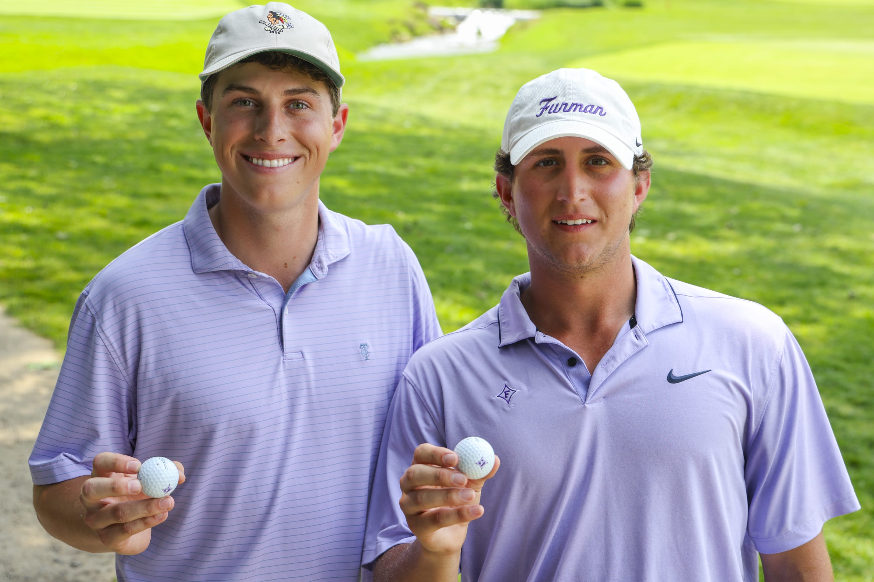 Furman University teammates Mac Scott (left) and Trey Diehl had an unforgettable day at Philadelphia Cricket Club, matching the 18-hole championship scoring mark with a 61. (USGA/Jonathan Ernst)