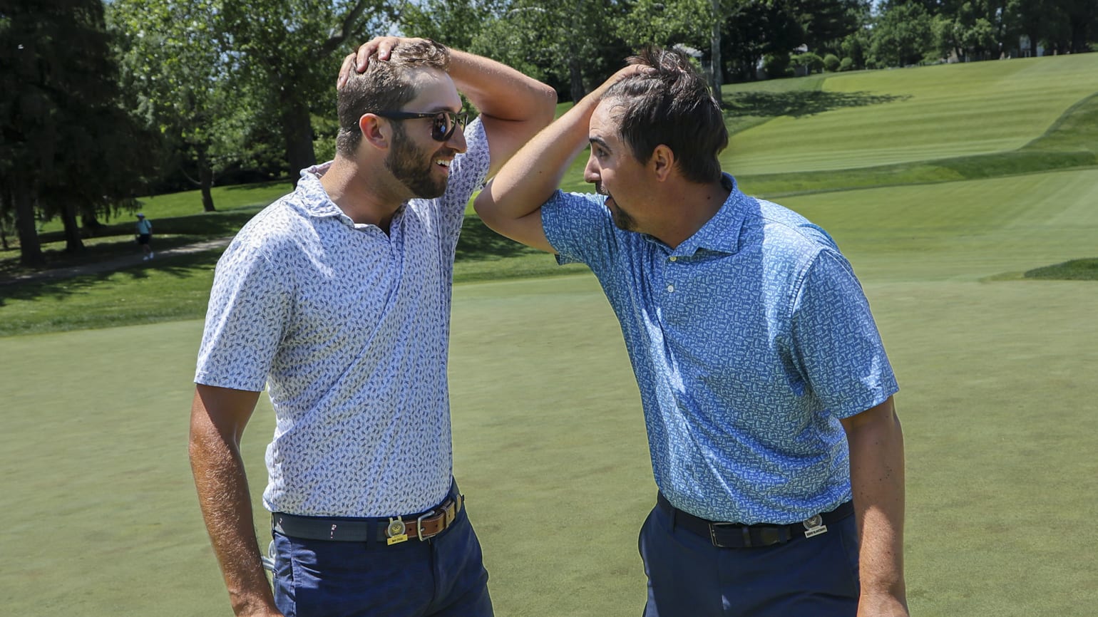 Sam Engel (left) and Brian Blanchard surpassed their own expectations in reaching the semifinals at Philadelphia Cricket Club. (USGA/Jonathan Ernst)