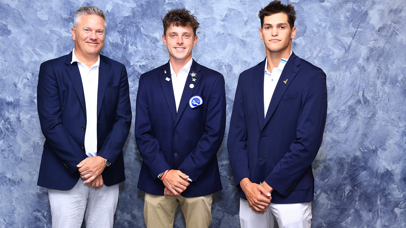 Justin Hastings (center) and 2022 Latin America Amateur champion Aaron Jarvis (right) have helped put the tiny Caribbean nation of the Cayman Islands on the golfing map. Both will tee it up in the 124th U.S. Amateur.(USGA/Steven Gibbons)