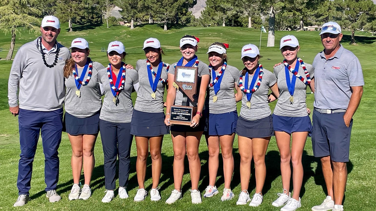 Joe Sawaia (right) guided the Coronado High girls' golf program, in Henderson, to seven Nevada 5A titles, including the last three in a row. (Joe Sawaia)