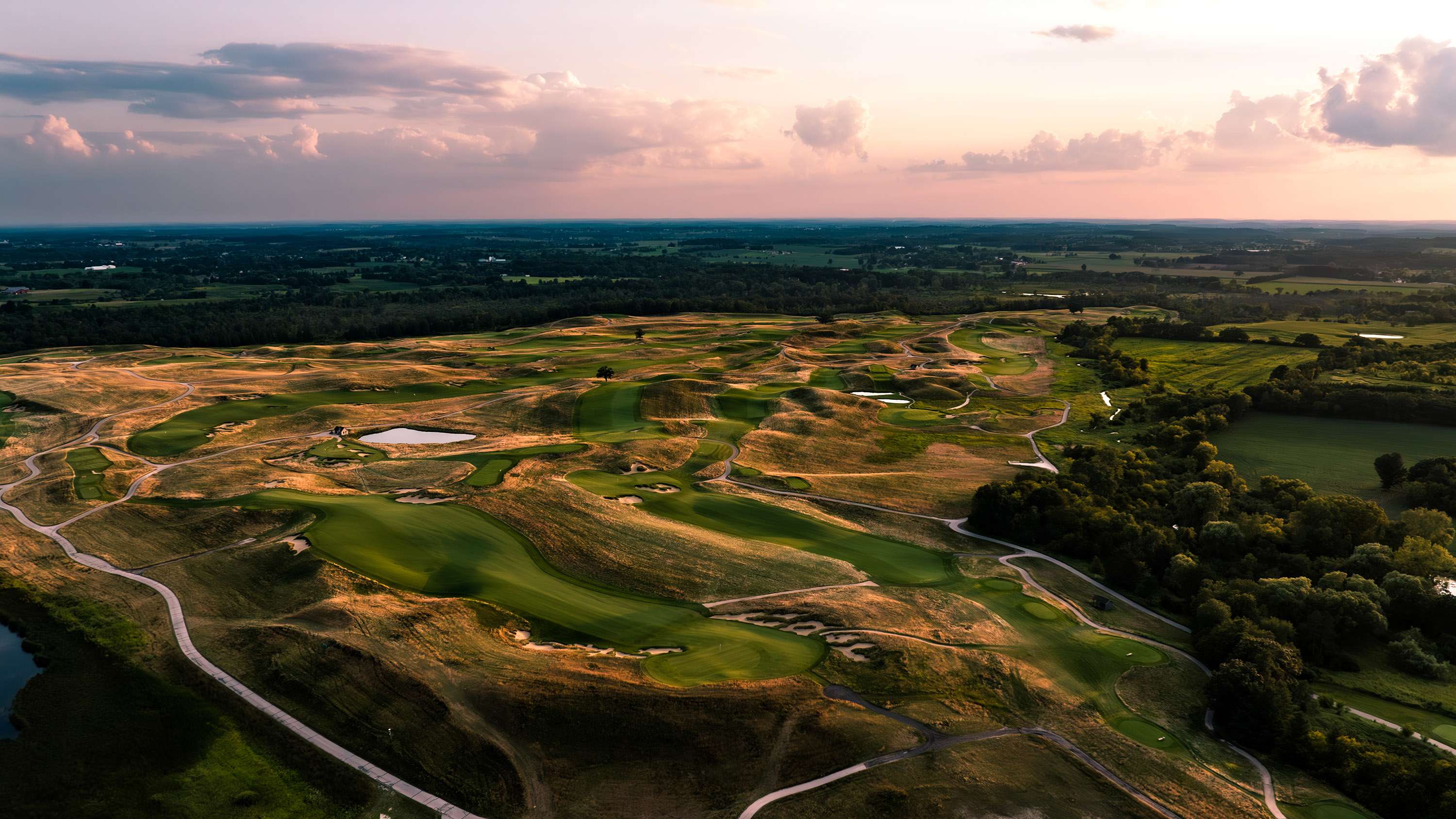 Erin Hills scenic overview at sunset