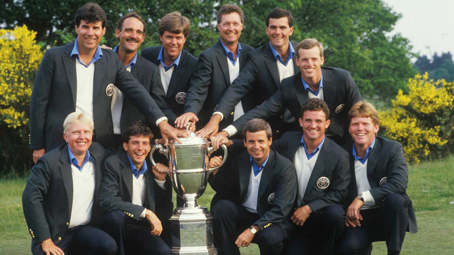 Future professional stars Billy Mayfair and Billy Andrade (lower left) as well as 5-time USGA champ Jay Sigel (top left) helped Captain Fred Ridley, a future USGA President and Chairman of Augusta National, to victory in 1987 at Sunningdale G.C. in England. (USGA/Larry Petrillo)