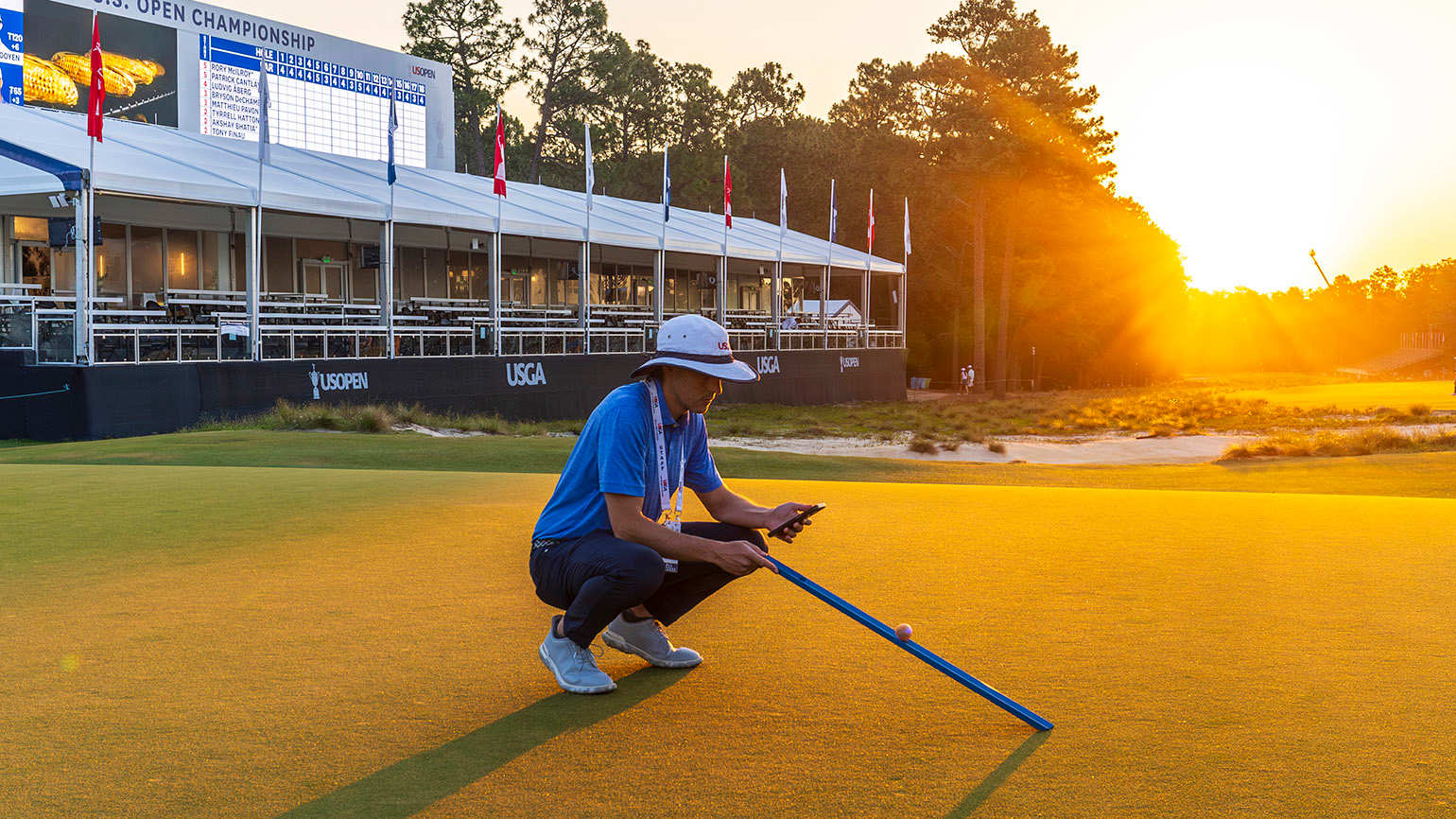Data collection with tools like the GS3 ball is helping the team at Pinehurst No. 2 maintain their Donald Ross design with greater precision than ever. (USGA/John Mummert) 