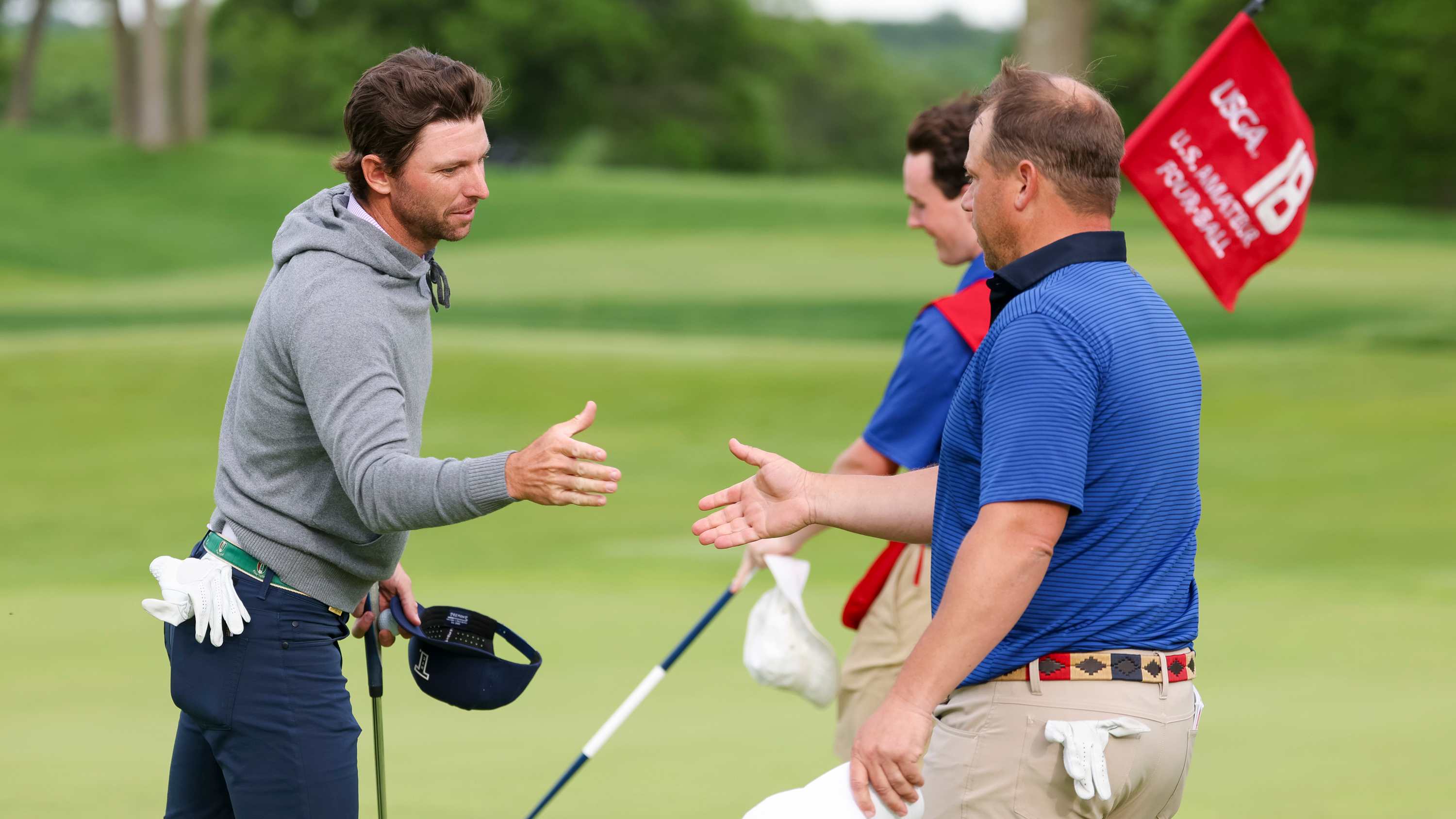 Jonathan Bale (left) and Joseph Deraney produced the day's low round on Sunday, a 6-under 65 at Plainfield C.C. (USGA/Simon Bruty)
