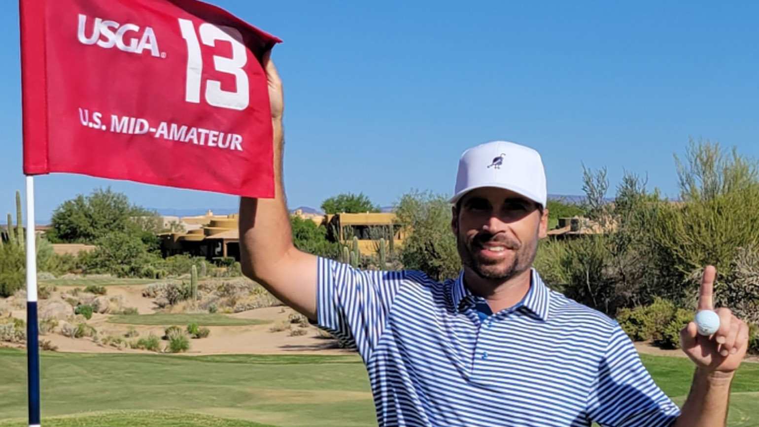 Patrick Dewey had a day to remember in his first-ever USGA championship, registering a hole-in-one, a chip-in eagle-3 on a par 5 and shooting 5-under 66 at Troon North to share the first-round lead. (Tyler Tharpe)