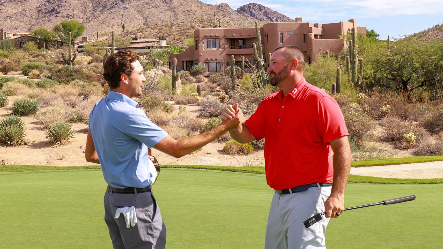 Jeg Coughlin III (left) put up a good fight in the second 18 of the 36-hole final at Troon C.C., but could not overcome Brandon Holtz. (USGA/Steve Gibbons)