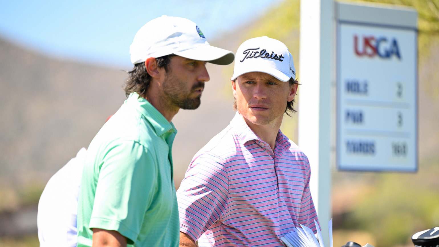 Over 90 holes and five matches, Lawrence Allan (left) and Grady Brame played the equivalent of 42-under-par in winning the U.S. Amateur Four-Ball at Desert Mountain Club's Cochise Course. (USGA/Eakin Howard)