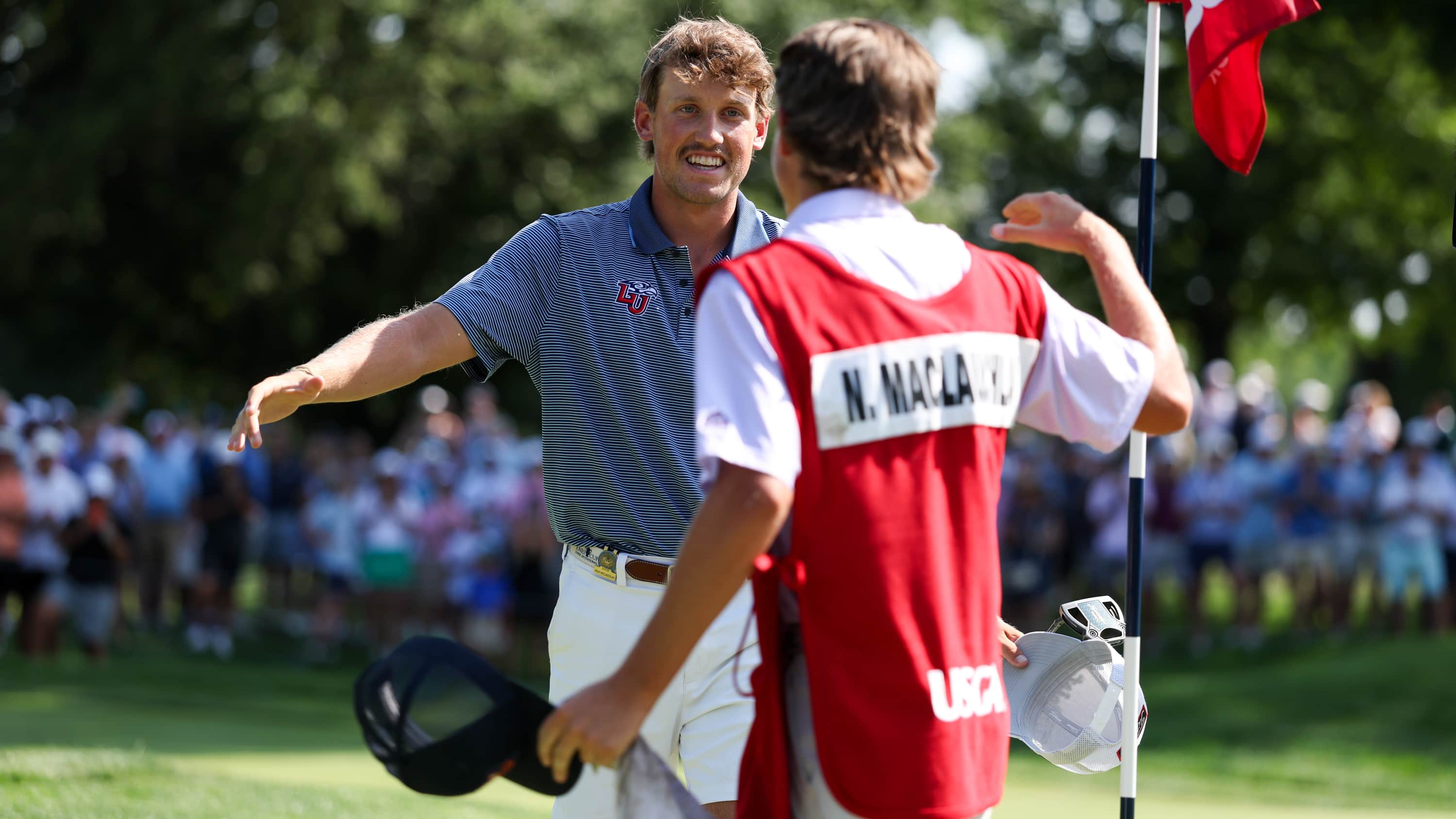 Noah Maclauchlan credited his younger brother/caddie, Liam, who jumped on his bag after missing the match-play cut, for his remarkable run to the championship. (USGA/Ishika Samant)