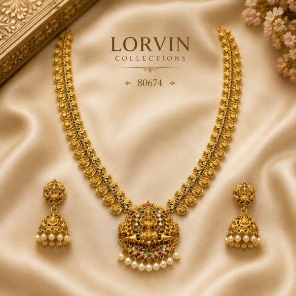 Antique Gold Goddess Lakshmi Necklace Set – 80674